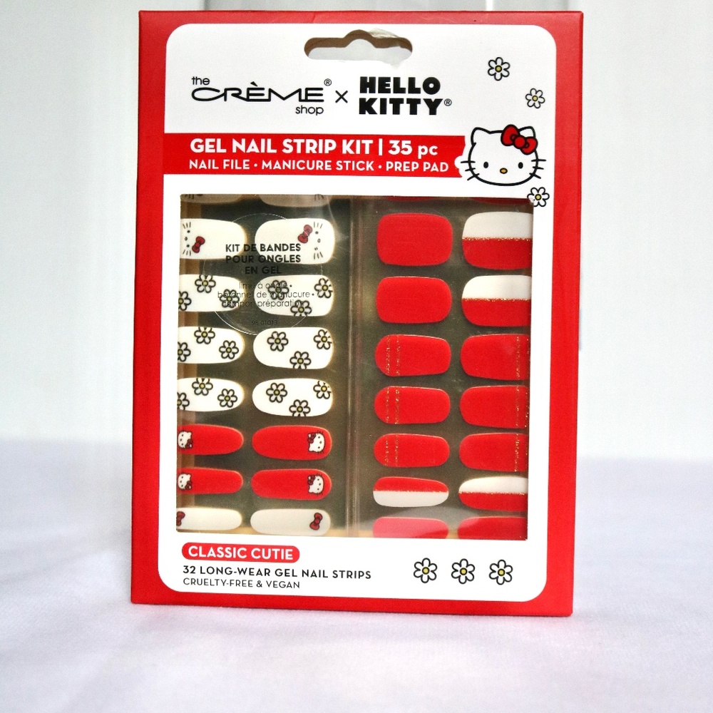 New HELLO KITTY X Creme Shop Gel Nail Strip Kit 32 Strips Nail File Manicure Red
